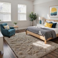 Fluffy Rug Shaggy Area Rug, Beige 4x6 Area Rugs for Bedroom, Small Bedside Rug